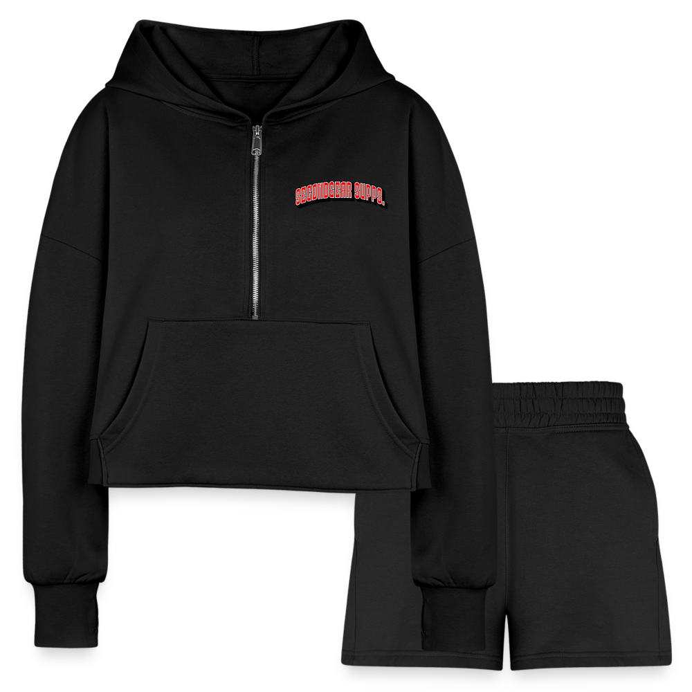 Women’s Cropped Hoodie & Jogger Short Set - black